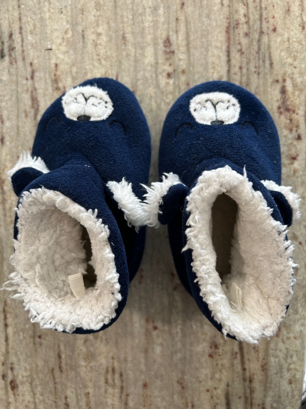 Kids Plush Navy Bear Slippers with Fleece Lining